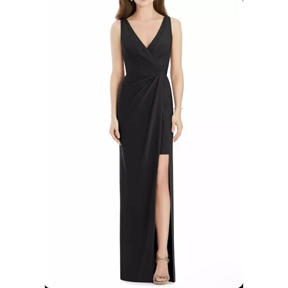 Jenny Packham Black Sleeveless V-Neck High Slit Evening Gown Size 0